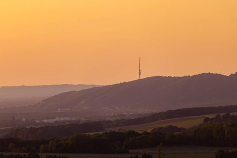 View of the Elbe valley towards Dresden from Koenigstein Fortress, Koenigstein, Saxony, Germany,