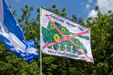 Peace demonstration in front of Ramstein Air Base against war and armament and in favour of