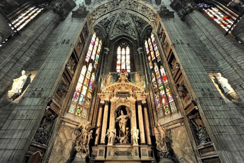Interior, Milan Cathedral in white marble, Lombardy, Italy, Europe