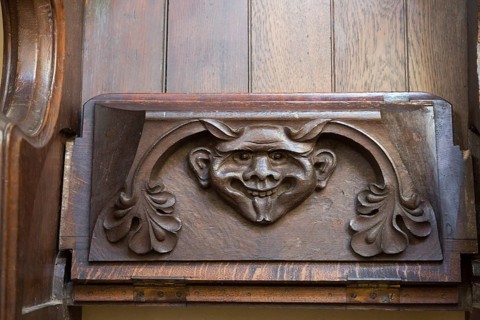 Church of Saint Mary of the Assumption, Ufford, Suffolk, England, UK grotesque devil face on