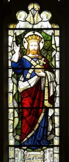 Jesus Christ, King of Kings, depicted in stained glass window by Burlisson and Grylls 1906, All
