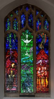 Stained glass window memorial for Benjamin Britten by John Piper, Aldeburgh, Suffolk, England, UK