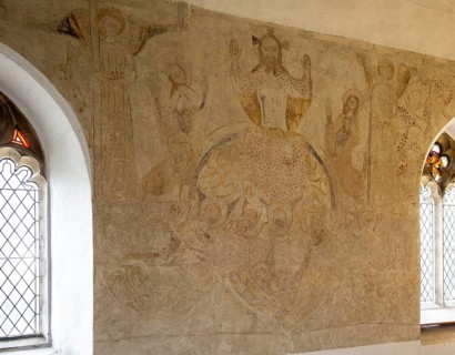 North Cove Medieval religious wall painting of Jesus Christ in Heaven, church of Saint Botolph,