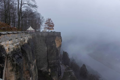 Winter atmosphere at the mountain fortress, Koenigstein, Saxony, Germany, Europe