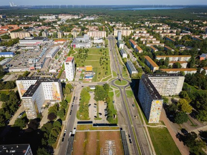 GDR prefabricated buildings in the centre of Hoyerswerda, Hoyerswerda, Saxony, Germany, Europe