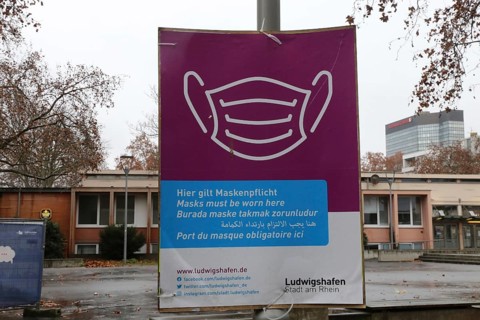Sign indicating the masked pilgrimage in the city centre of Ludwigshafen (Rhineland-Palatinate)