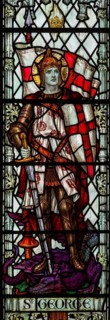 Stained glass window of Saint George, Saint Thomas church, Salisbury, Wiltshire, England, 1920, by