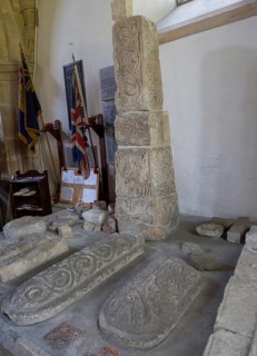 Anglo Saxon carved stone crosses from 9th-11th century, Holy Cross church, Ramsbury, Wiltshire,