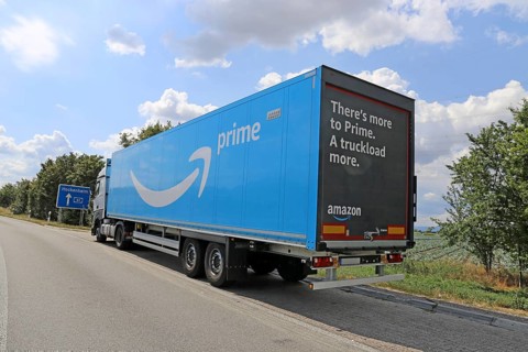 Amazon truck in a motorway car park on the A 61 near Ludwigshafen
