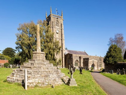 Church of Saint Andrew and medieval churchyard standing cross, Chew Magna, Somerset, England, UK
