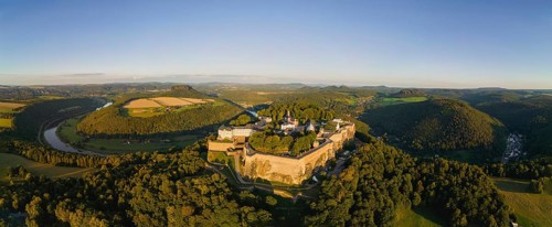 Aerial view of Koenigstein Fortress in Saxon Switzerland, Koenigstein, Saxony, Germany, Europe
