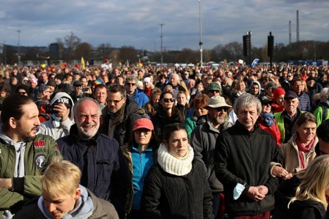 Lateral thinker demonstration in Stuttgart. The motto of the demonstration was Fundamental rights