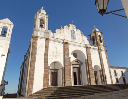 Historic church inside the walled hilltop village of Monsaraz, Alto Alentejo, Portugal, southern