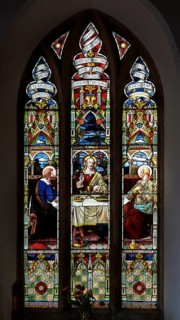 Stained glass window Kington St Michael church, Wiltshire, England, UK supper at Emmaus c 1894