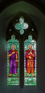 Stained glass window of Saint Peter and Saint Paul, Thorpe Morieux church, Suffolk, England, UK by