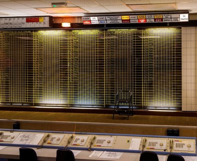 Control room war command room inside Bentwaters Cold War museum, Suffolk, England, UK