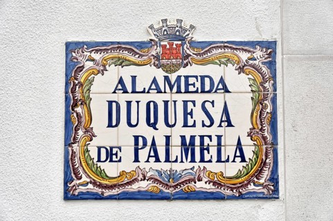 Street sign, Azulejos, Cascais, Lisbon, Portugal, Europe