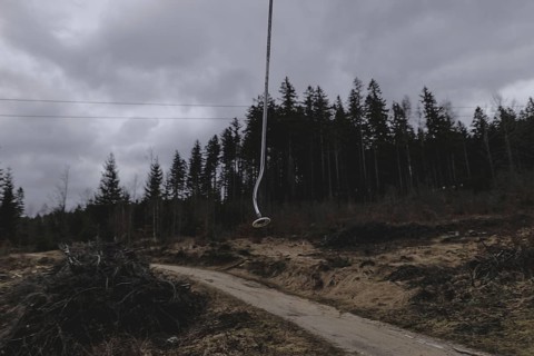 A platter lift, taken on a ski slope in the Jizera Mountains ski resort near Albrechtice v