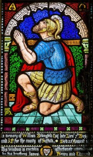 Stained glass window Bedingfield church, Suffolk, England, UK Good Centurion c 1872 poss William