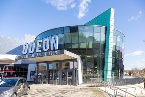 Modern architecture of Odeon cinema building in Trowbridge, Wiltshire, England, UK