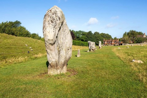 Standing stones in south west quadrant neolithic stone circle henge prehistoric monument, Avebury,