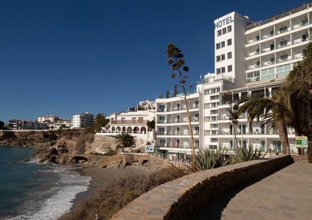 Hotel Balcon de Europa, Playa el Salon sandy beach, Nerja, Andalusia, Spain, Europe