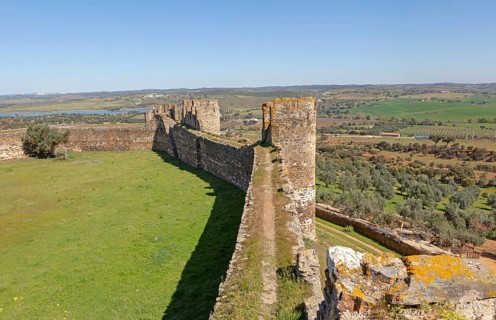 Defensive walls and the ramparts with view over surrounding countryside from the Castle of Terena,