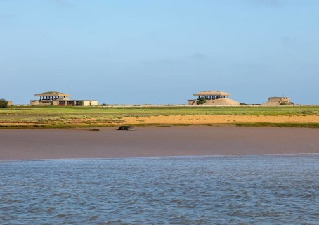 Lady Florence boat trip cruise River Ore, Orford Ness, Suffolk, England nuclear weapon test pagodas