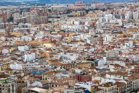 Cityscape view go high density buildings in city centre of Malaga, Spain, Europe