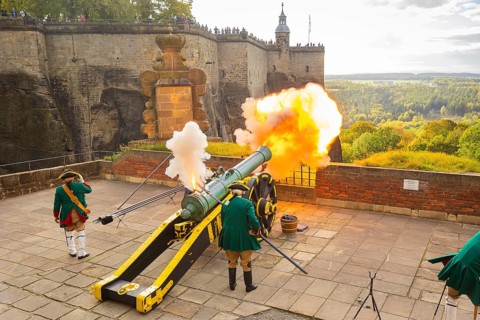 Koenigstein Fortress in Saxon Switzerland. A cannon belonging to the Koenigstein Fortress, built in