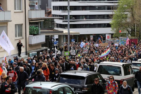 Lateral thinker demonstration in Stuttgart. The motto of the demonstration was Fundamental rights
