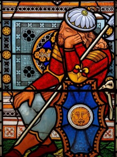 Victorian 19th century stained glass window, Lawshall church, Suffolk, England, UK by Horwood Bros,