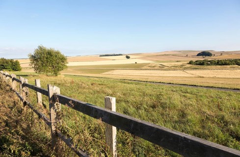 Rolling hills and fields chalk landscape near Beckhampton, Wiltshire, England, UK