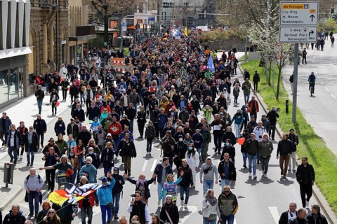 Lateral thinker demonstration in Stuttgart. The motto of the demonstration was Fundamental rights