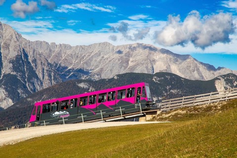 Rosshuette funicular railway in Seefeld/Tyrol. The cable car leads to the mountain station at 1,