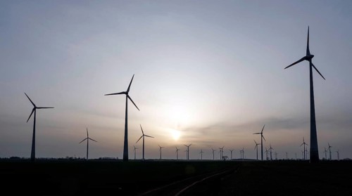 Windmills in a wind farm, Nauen, 03/03/2021