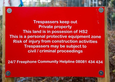 HS2 construction site Crackley Woods, Kenilworth, Warwickshire, England, UK, November 2020 close up