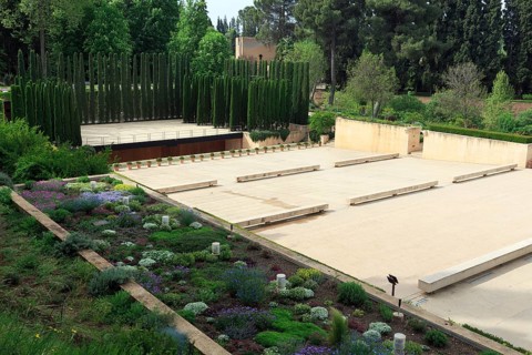 Generalife Theatre, Teatro Del Generalife, empty open-air theatre, Alhambra, Granada, Andalusia,
