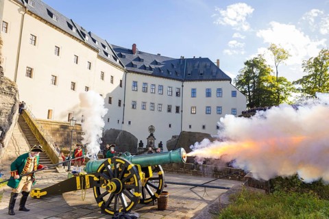 Koenigstein Fortress in Saxon Switzerland. A cannon belonging to the Koenigstein Fortress, built in