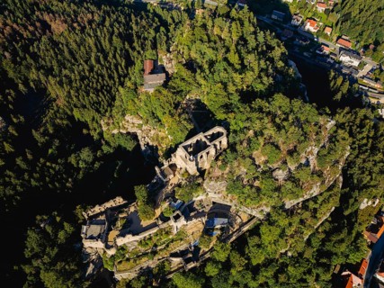 Oybin castle and monastery ruins in the Zittau Mountains, Oybin, Saxony, Germany, Europe
