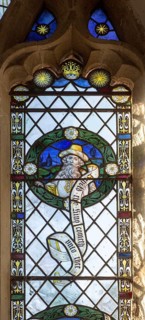 Stained glass window of Prophet Micah in church of Saint Margaret, South Elmham, Suffolk, England,