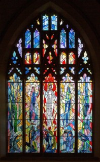 Stained glass window 'The Transfiguration' by Rosemary Rutherford 1973, Boxford church, Suffolk,