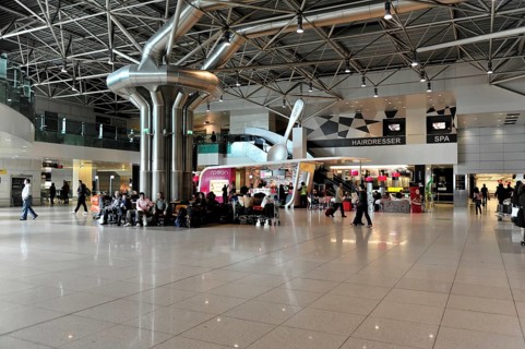 Check-in hall, restaurant, shops, Lisbon Airport, Lisboa, Portugal, Europe