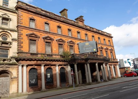 Large nineteenth century buildings, Butetown, Cardiff Bay, South Wales, UK, Merchant Place