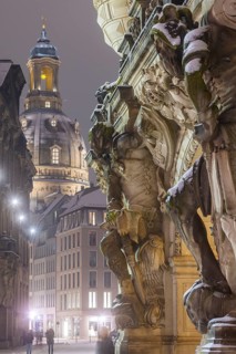 Dresden's Old Town with its historic buildings. Augustusstrasse Passage between Georgentor and