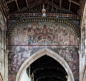 Medieval doom painting of the Day of Judgement, Church of Saint Thomas, Salisbury, Wiltshire,