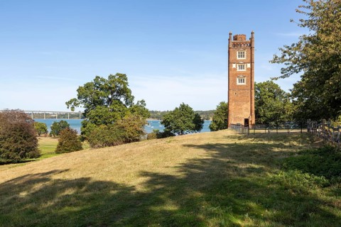 Freston Tower, a six-storey red brick Tudor folly built in 1570s, near Ipswich, Suffolk, England,