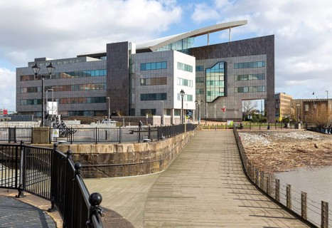 Modern Atradius building in Cardiff Bay redevelopment area, Harbour Drive, Capital Waterside,