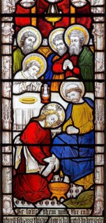 Stained glass window East Bergholt church, Suffolk, England, UK c 1881 by Clayton and Bell detail