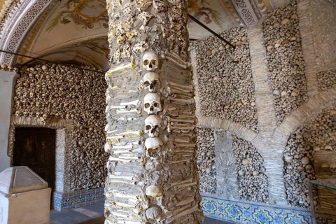 The Chapel of Bones, Capela dos Ossos, city of Evora, Alto Alentejo, Portugal, southern Europe,